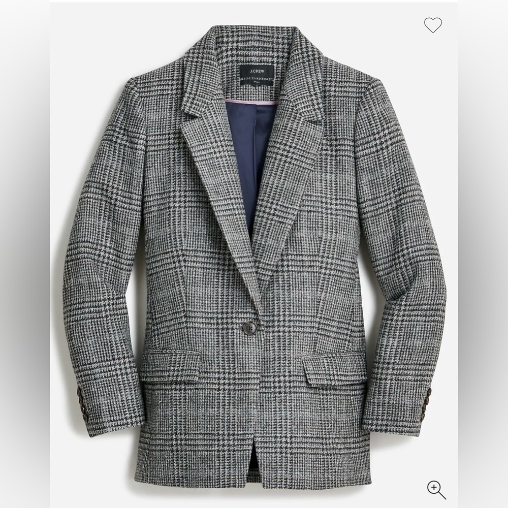 J. Crew Willa wool blazer jacket size 0 zero houndstooth gray plaid one button